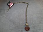 Nieuw Sarlini ketting met bruin hart kettinghanger, Overige materialen, Verstelbaar, Bruin, Nieuw