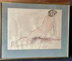 Charles Bisschops- zittend naakt , Aquarel, Ophalen
