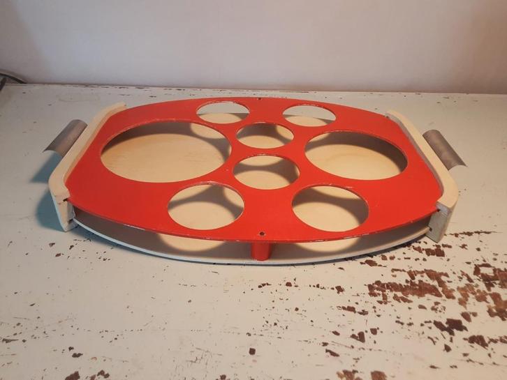 Unieke Zweedse Vintage Rode Houten Dienblad met uitsparingen, Huis en Inrichting, Woonaccessoires | Dienbladen, Gebruikt, Hout