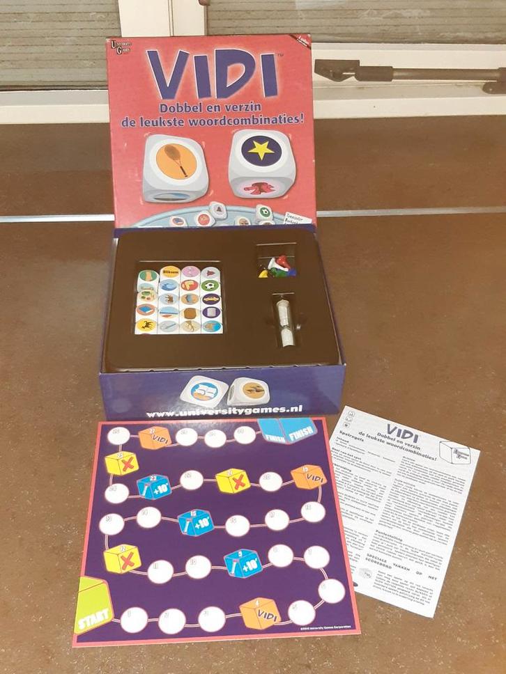 Vidi woord dobbelspel nieuwstaat, Hobby en Vrije tijd, Gezelschapsspellen | Bordspellen, Zo goed als nieuw, Ophalen of Verzenden