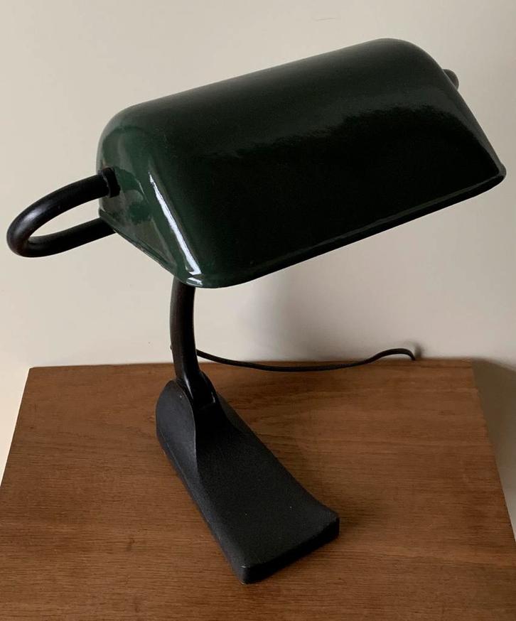 Art Deco gietijzer met emaille tafellamp notaris/bureaulamp, Huis en Inrichting, Lampen | Tafellampen, Gebruikt, Minder dan 50 cm