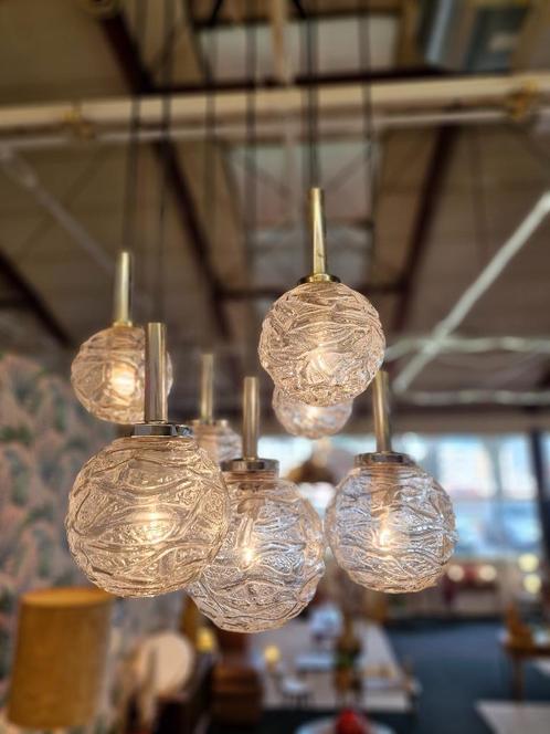 Vintage hanglamp luster chroom glas 70s, Huis en Inrichting, Lampen | Hanglampen, Gebruikt, Minder dan 50 cm, Glas, Ophalen