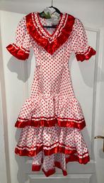 Mooie Spaanse- Flamenco jurk Wit met Rood, maat.140, Ophalen of Verzenden, Zo goed als nieuw, 134 t/m 140, Meisje