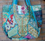 Bohemian handtas strandtas shopper turquoise goud geborduurd, Ophalen of Verzenden, Nieuw, Blauw, Handtas