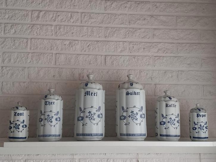 Vintage 6-delige Porseleinen Voorraadpotten Set, Huis en Inrichting, Woonaccessoires | Overige, Zo goed als nieuw, Ophalen of Verzenden