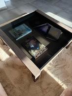 Salon tafel van glas & hout 100x100x40, Huis en Inrichting, Tafels | Salontafels, Gebruikt, Vierkant, Ophalen of Verzenden, Glas