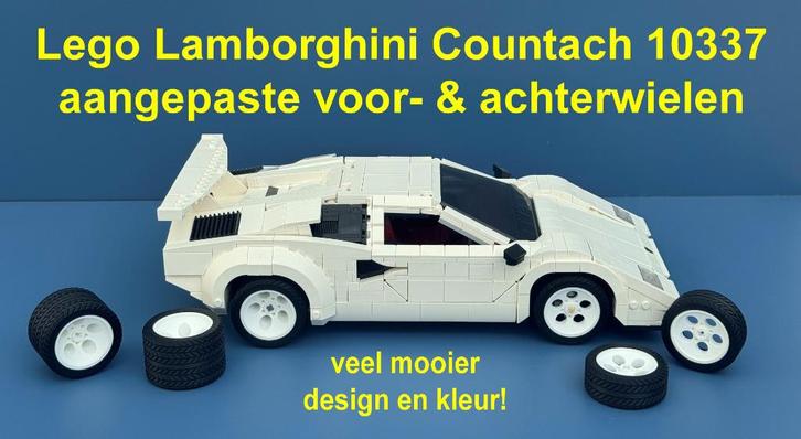 Lego Lamborghini Countach 10337 aangepaste voor&achterwielen, Kinderen en Baby's, Speelgoed | Bouwstenen, Nieuw, Ophalen of Verzenden