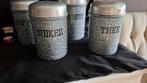 4 blikken grijsgewolkt emaille koffie suiker thee beschuit, Antiek en Kunst, Ophalen of Verzenden