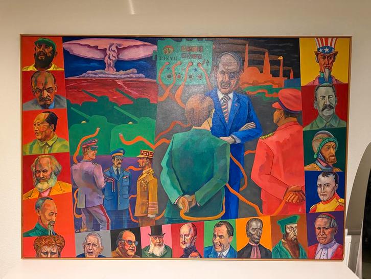 Schikderij 190cm x 130cm van Van Holthe - De Machthebbers, Antiek en Kunst, Kunst | Schilderijen | Klassiek, Ophalen of Verzenden