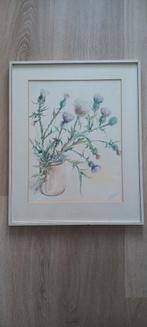 ingekleurde tekening, distels, gesigneerd, bijpassende lijst, Antiek en Kunst, Ophalen of Verzenden
