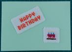 kaart met geborduurd taartje en 'happy birthday' (1670), Ophalen of Verzenden, Nieuw, Overige thema's