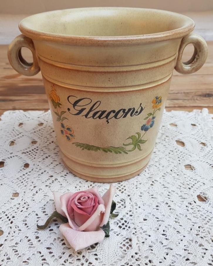 Franse gres ijsemmer met bloemen, Antiek en Kunst, Curiosa en Brocante, Ophalen of Verzenden