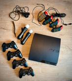 Playstation 3 met accessoires en circa 40 games, Ophalen, Met 3 controllers of meer, Slim, Gebruikt