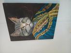 Prachtig schilderij kat canvas uniek!, Ophalen of Verzenden