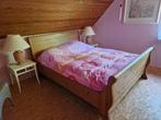Een landelijk oud grenen twee persoonsbed met auping spiraal, Ophalen, Gebruikt, 90 cm, Tweepersoons