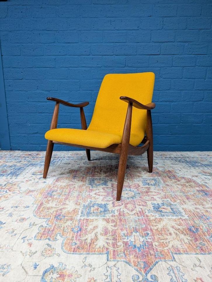 Midcentury okergele fauteuil, jaren 60, Verzamelen, Retro, Huis en Inrichting, Ophalen