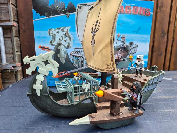 9244 Playmobil How to Train Your Dragon Vikingschip, Kinderen en Baby's, Speelgoed | Playmobil, Zo goed als nieuw, Complete set