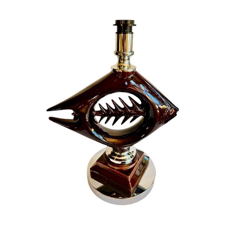 Vintage Keramieken en Chroom 'Fishbone' Tafellamp, 1960s, Huis en Inrichting, Lampen | Tafellampen, Gebruikt, 50 tot 75 cm, Metaal