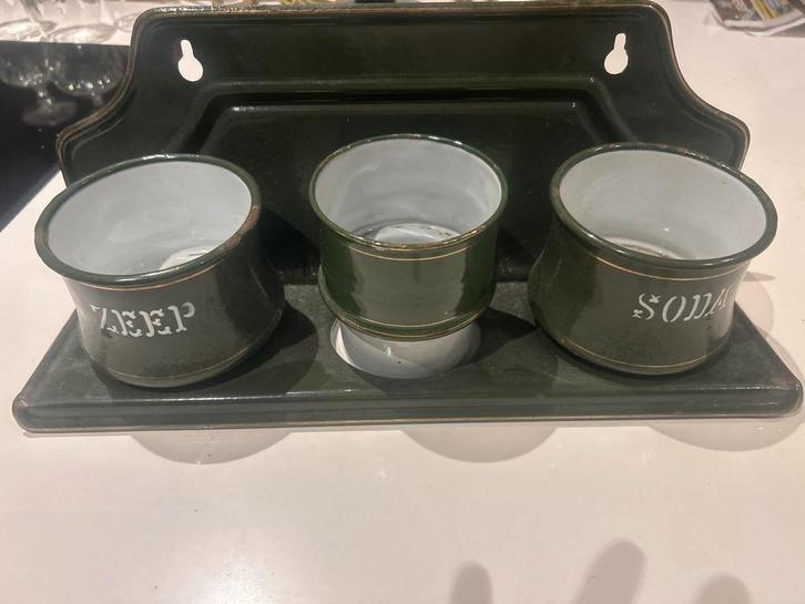 Vintage Emaille Keukenset - Zeep, Soda, Antiek en Kunst, Antiek | Emaille, Ophalen of Verzenden