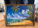 Kleurrijk schilderij op linnen uit de Dominicaanse republiek, Ophalen of Verzenden
