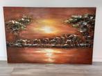 Wanddecoratie 3D metaal Afrika met olifanten, Ophalen, Zo goed als nieuw