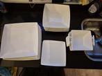 Witte Vierkante Borden en Schalen Set, Huis en Inrichting, Keuken | Servies, Ophalen, Aardewerk, Effen, Bord(en)