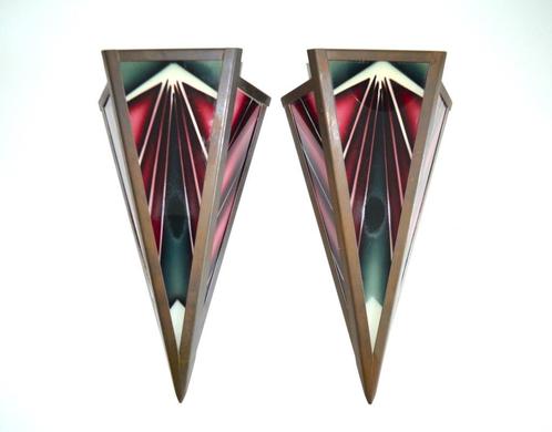 Set (2st) Amsterdamse school / Tuschinski / Art-Deco lampen, Huis en Inrichting, Lampen | Wandlampen, Gebruikt, Glas, Metaal, Ophalen of Verzenden
