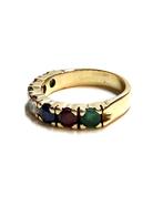 14k gouden ring met smaragd, saffier, robijn en diamant, -, -, Ophalen of Verzenden, Dame