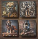 Border Terriër Steampunk onderzetters met houder, Ophalen of Verzenden, Nieuw, Glas of Kopje