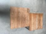 Set van 2 salontafels – stoer teak & metaal (60x60 cm, 40 cm, Ophalen, 50 tot 100 cm, Vierkant, Natuurlijk