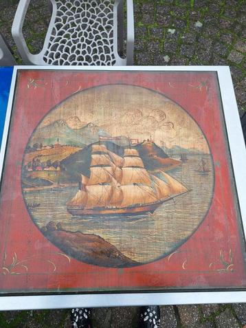 Oude  houten plaat met schip.DALEN,DRENTHE  beschikbaar voor biedingen