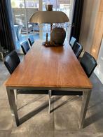 Massief teakhouten tafel met RVS onderstel. 240 x 100, Huis en Inrichting, Tafels | Eettafels, Ophalen, 200 cm of meer, 50 tot 100 cm