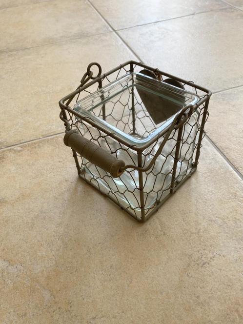 kandelaar waxinelichten glas, hout, ijzer, brocante /vintage, Huis en Inrichting, Woonaccessoires | Kandelaars en Kaarsen, Zo goed als nieuw