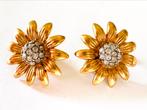 Vintage vergulde kristal zonnebloem oorclips, Met kristal, Overige materialen, Gebruikt, Ophalen of Verzenden