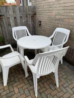 Tuintafel met 4 stoelen - 80cm doorsnee, Ophalen, 4 zitplaatsen, Kunststof, Gebruikt