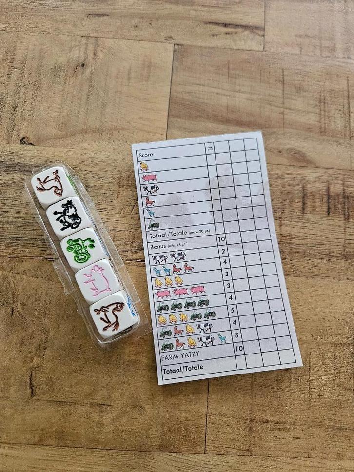 Dobbelspel Farm Yatzy, Hobby en Vrije tijd, Gezelschapsspellen | Bordspellen, Gebruikt, Een of twee spelers, Drie of vier spelers