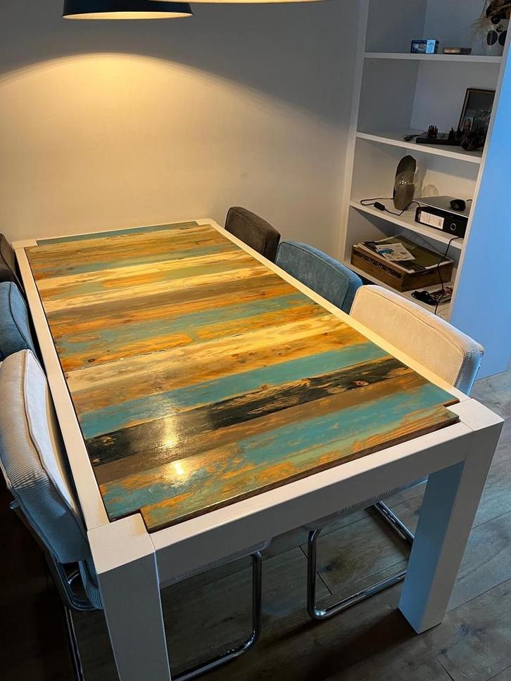 Unieke eettafel van sloophout, Huis en Inrichting, Tafels | Eettafels, Gebruikt, 50 tot 100 cm, 150 tot 200 cm, Vijf personen of meer