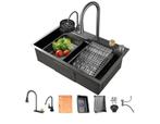 Nieuwe antraciet keukenspoelbak met accessoires, Nieuw, Grijs, A, Minder dan 100 cm
