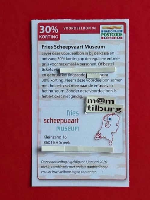 Voordeelbon 96 Fries Scheepvaart Museum 30% Korting, Tickets en Kaartjes, Kortingen en Cadeaubonnen, Drie personen of meer, Overige typen