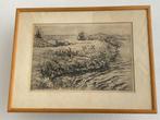 Beek-, rivier landschap, prent, gesigneerd., Ophalen