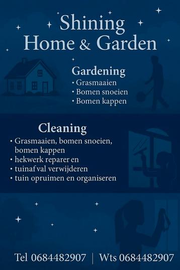 tuin organiseren en ramen en huis schoonmaken beschikbaar voor biedingen