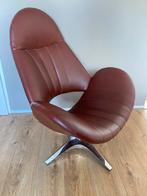 Vintage Bruine Leren Draaifauteuil Enrico Walles Romefa, Huis en Inrichting, Fauteuils, Ophalen, Gebruikt, Minder dan 75 cm, Leer