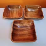 3x vintage teak houten schaaltjes 70s, Schaal, Vierkant, Ophalen of Verzenden, Zo goed als nieuw