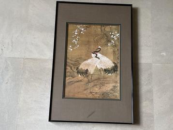 Chinese folding print van 2 kraanvogels tussen bloesem  beschikbaar voor biedingen