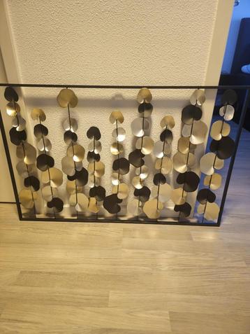 Metaal schilderij wanddecoratie bladeren goud, zwart, zilver beschikbaar voor biedingen