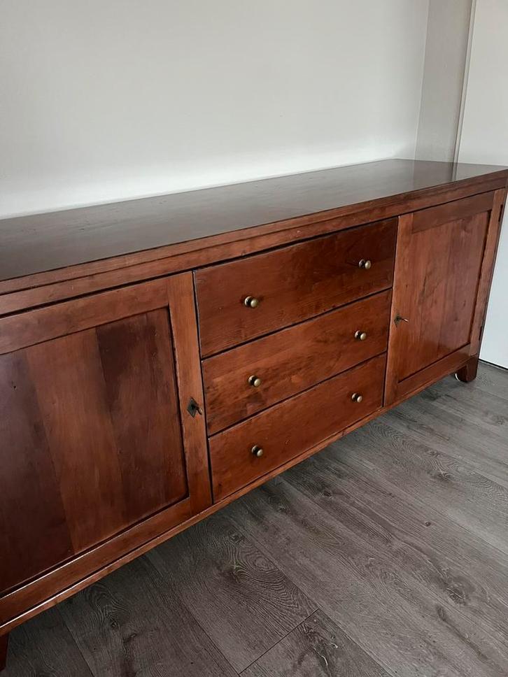 Kersenhouten dressoir B202x D52x H86 cm., Huis en Inrichting, Kasten | Dressoirs, Gebruikt, 200 cm of meer, 50 tot 75 cm, Met lade(s)