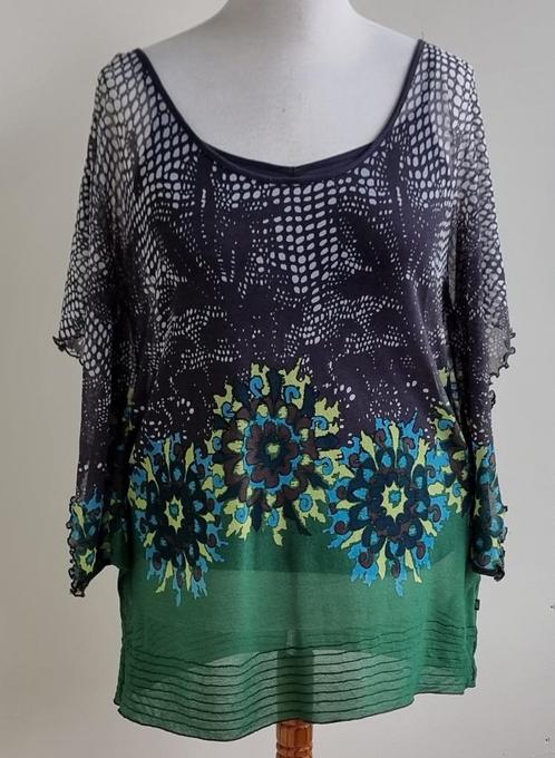 Dept grijs/groen shirt met top mt. L, Kleding | Dames, Tops, Zo goed als nieuw, Maat 42/44 (L), Groen, Korte mouw, Ophalen of Verzenden