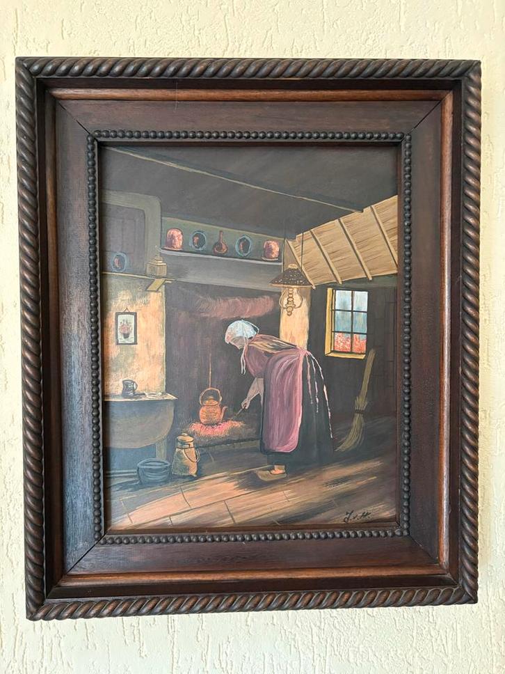 Schilderij: Vrouw bij het fornuis, Antiek en Kunst, Kunst | Schilderijen | Klassiek, Ophalen