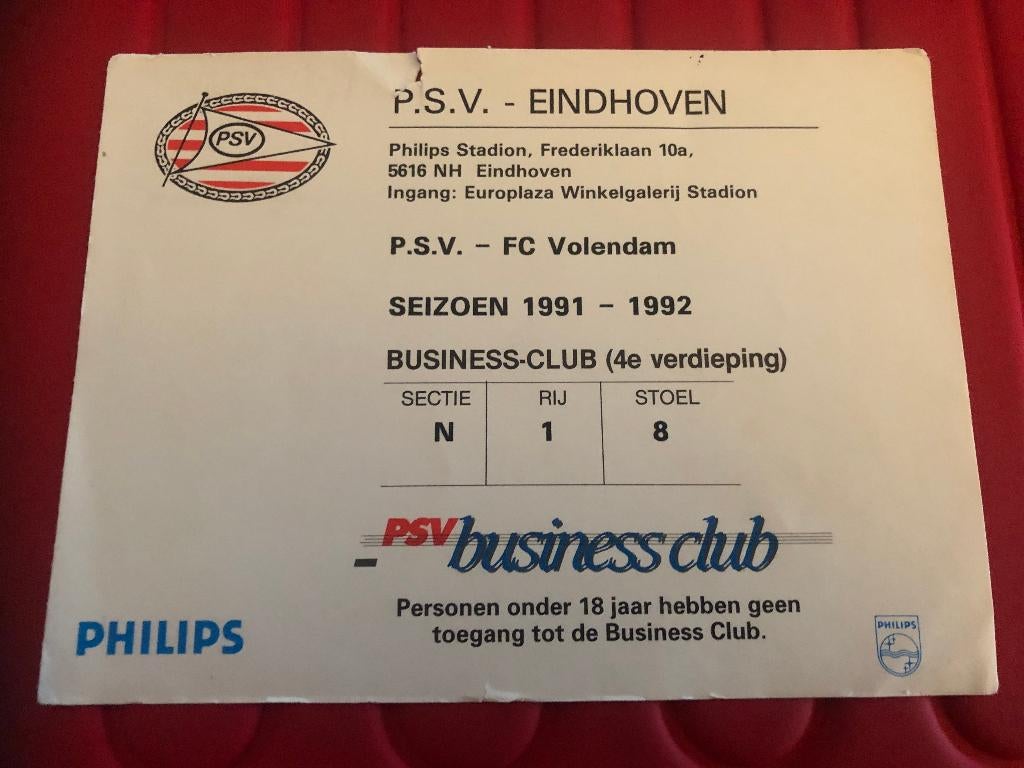 ⚽ Ticket PSV - Fc Volendam 1991/1992 ⚽, Ophalen of Verzenden, Zo goed als nieuw, PSV, Overige typen