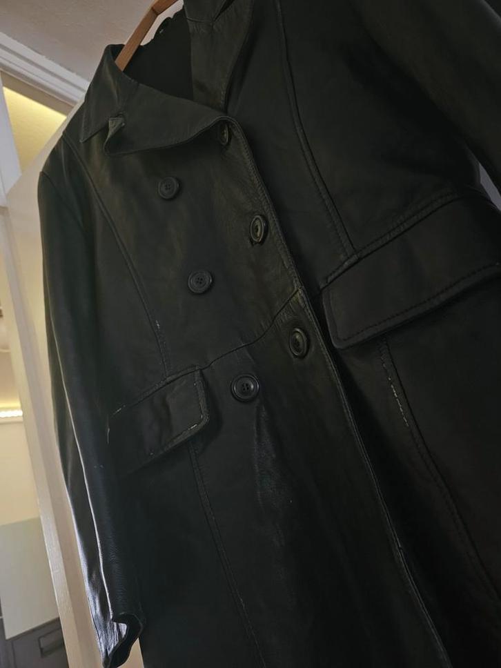 Double breasted leren dames jas, Kleding | Heren, Kostuums en Colberts, Zo goed als nieuw, Zwart, Ophalen of Verzenden